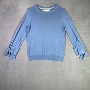 Brochu Walker Sweater Womens Small Blue 100%‎ Cotton Tie Sleeve Cuff Pullover
